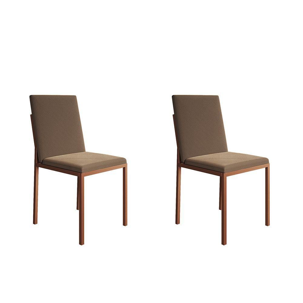 Miniatura Kit 2 Cadeiras De Jantar Estofadas Mônaco Base Cobre Veludo Marrom - Cor: Preto