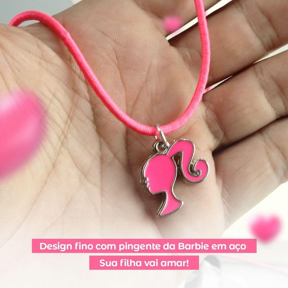Miniatura Colar Infantil Menina + Pingente Barbie Qualidade Premium Rosa Moda Presente Pink Criança Amor