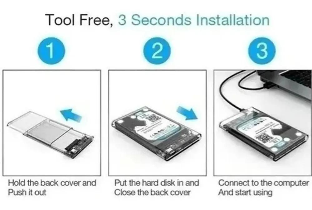 Miniatura Case Hd Externo 2.5 Sata Usb 3.0 Transparente Rápido