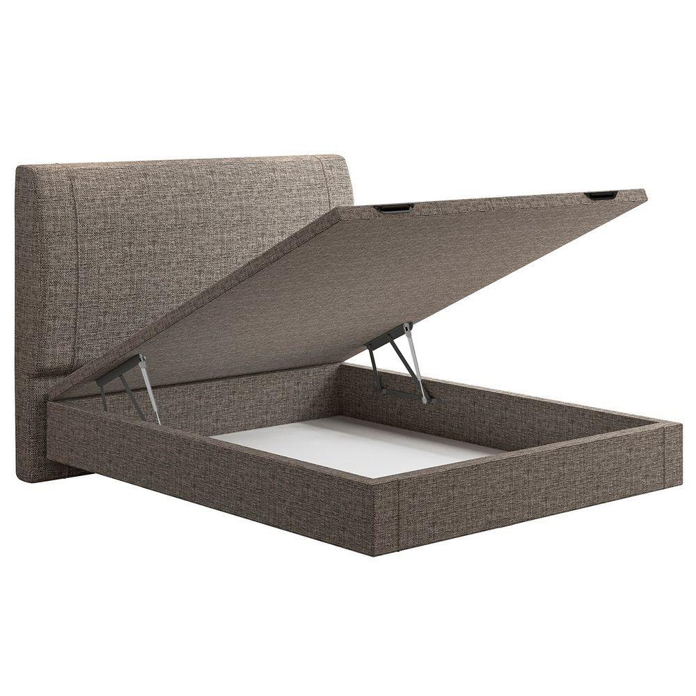 Miniatura Cama Casal Flutuante Baú Cabeceira 140cm Fly S05 Linho Marrom - Mpozenato