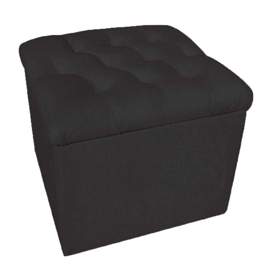 Miniatura Puff Baú Decorativo 51x51 Suede Preto - Majú Decor