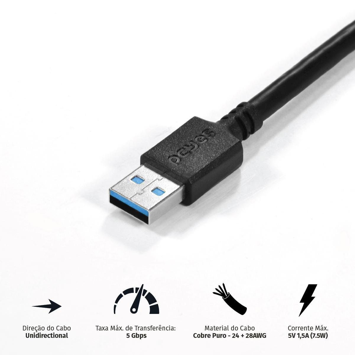 Miniatura Cabo Extensor Usb A 3.0 Macho Para Usb A 3.0 Fêmea 28Awg 2 M