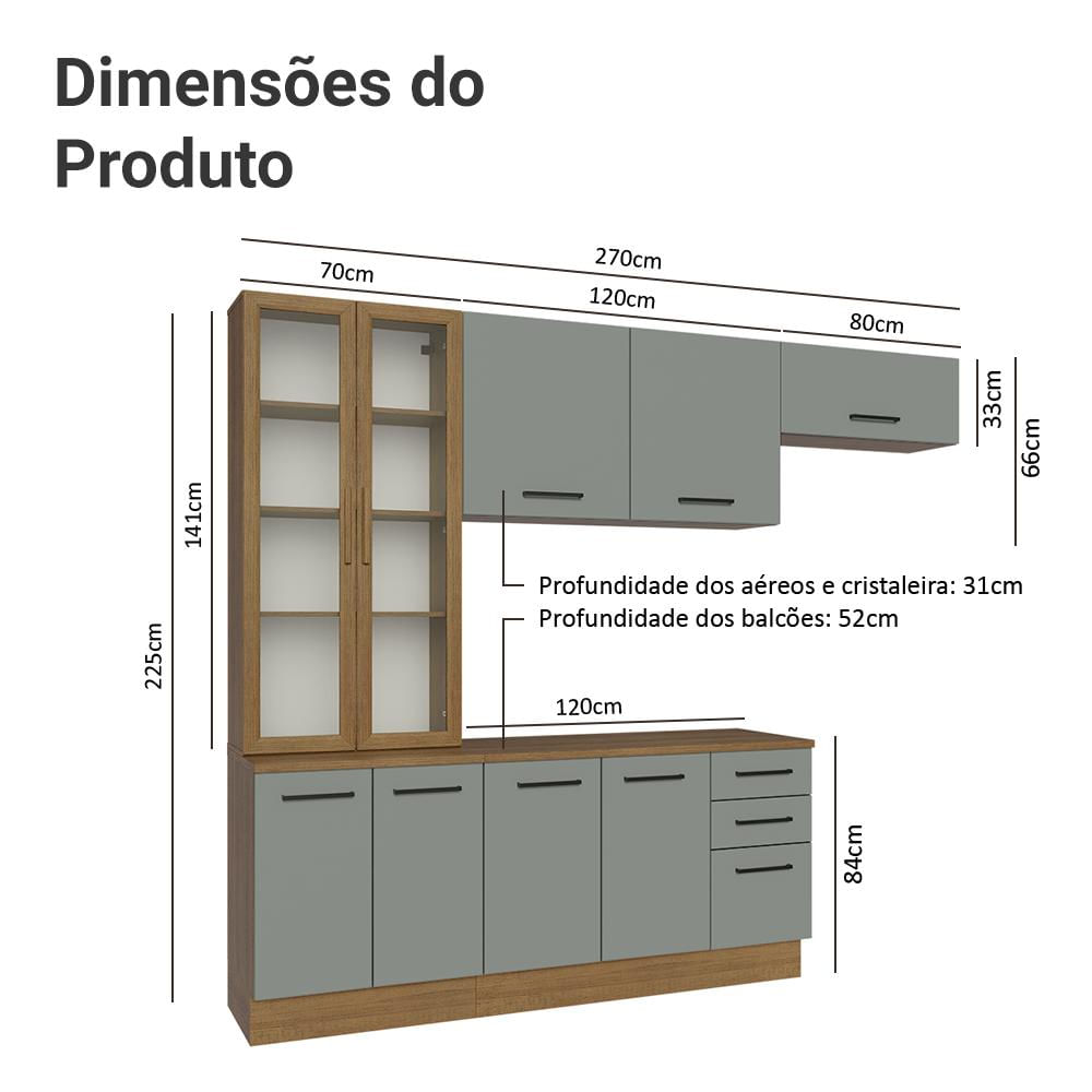 Miniatura Armário de Cozinha Completa 270cm Rustic/Cinza Agata Madesa 11 Rustic/Cinza