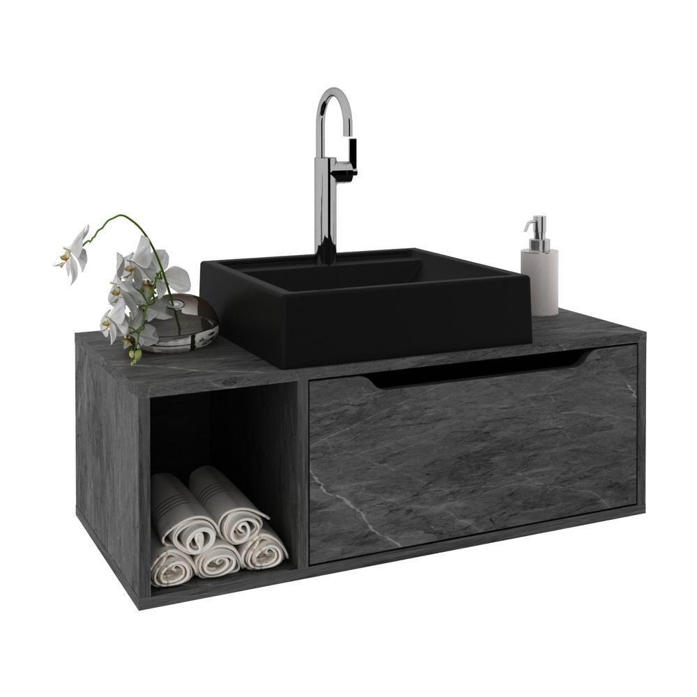 Miniatura Gabinete Banheiro 80cm Com 1 Porta E Nicho Multimóveis Cr10122 Mármore Lunar Mármore Lunar