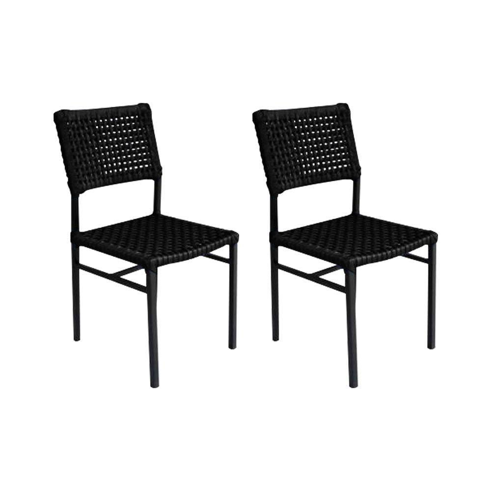 Miniatura Kit 2 Cadeiras França Corda Náutica Base Em Alumínio Preto-preto - Cor: Preto