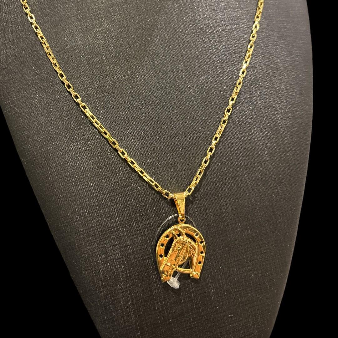 Miniatura Cordão Masculino 4Mm Tijolinho + Cavalo Banhado A Ouro 18K