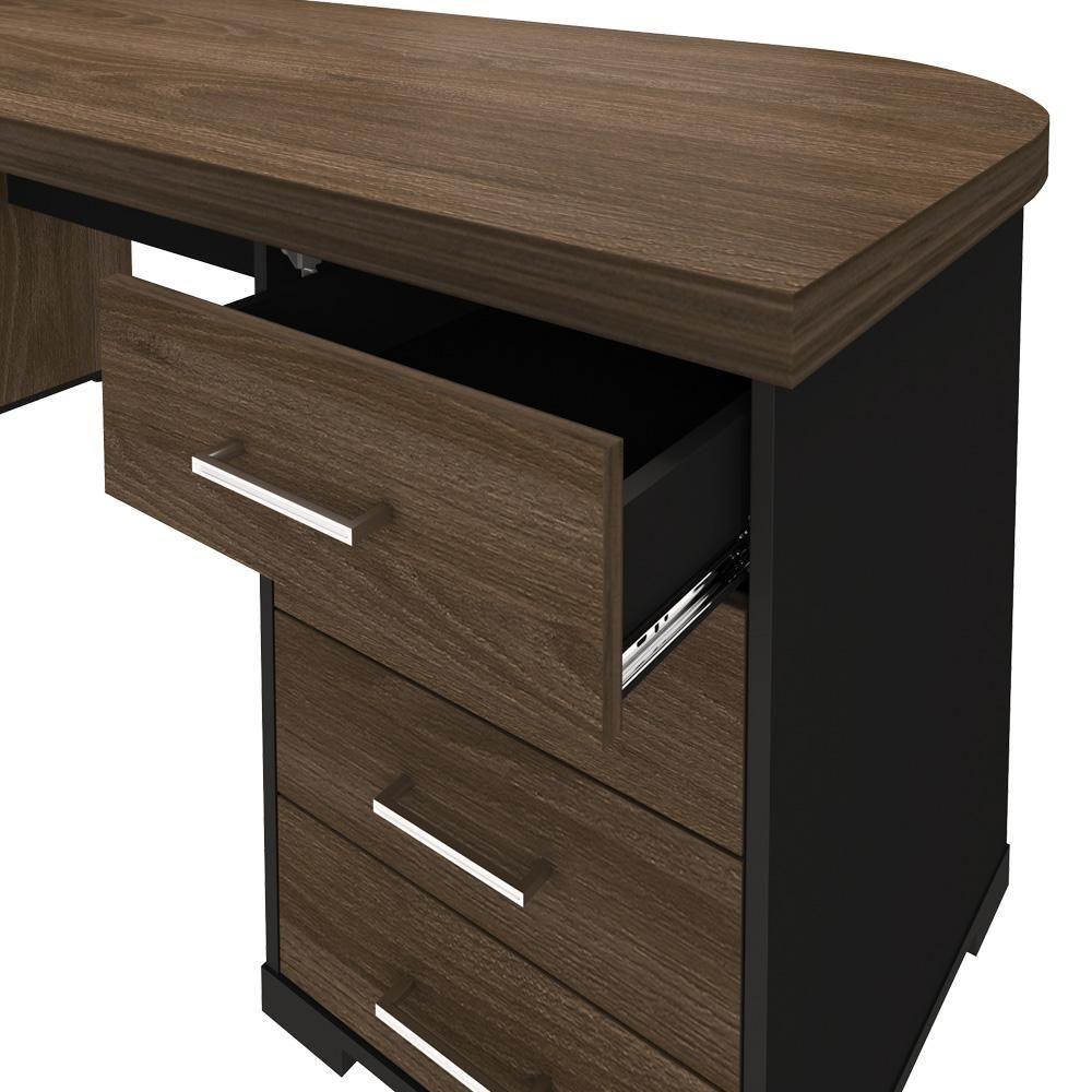 Mesa Para Escritório 4 Gavetas Lado Direito 180cm Tamburato Executiva A06 Marrom-preto - Mpozenato