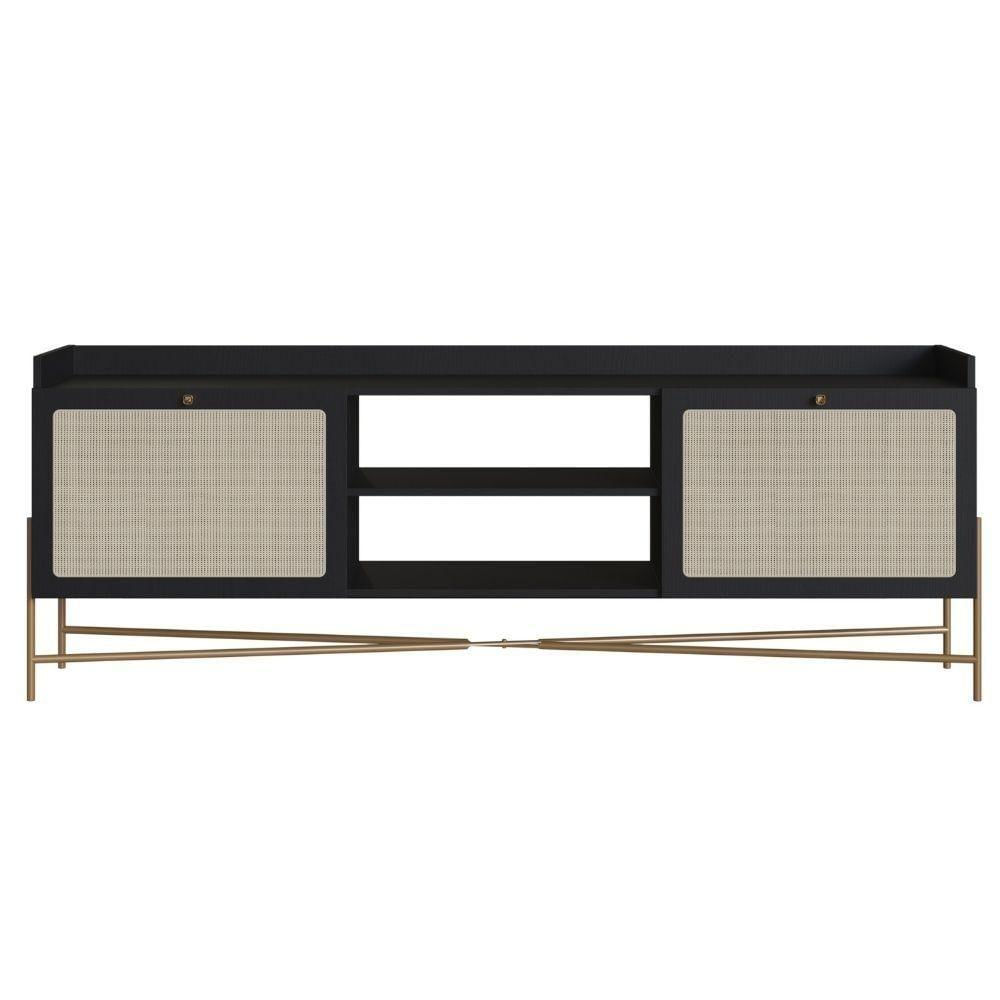 Miniatura Rack 2 Portas Oslo Artesano 183 Cm (largura) Mdp Nero Palha Sintética Bege Pé Metal Dourado