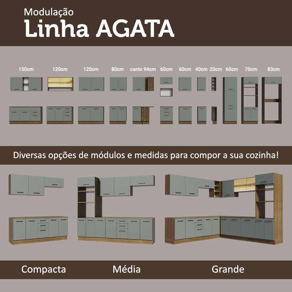 Cozinha Completa de Canto Madesa Agata 479001 com Armário e Balcão (Sem Tampo e Pia) - Rustic/Cinza Rustic/Cinza