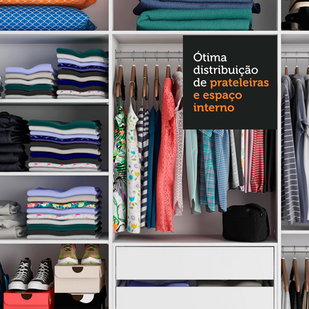 Guarda Roupa Casal 100% MDF Madesa Zurique 3 Portas de Correr com Espelhos Branco/Preto Cor:Branco/Preto