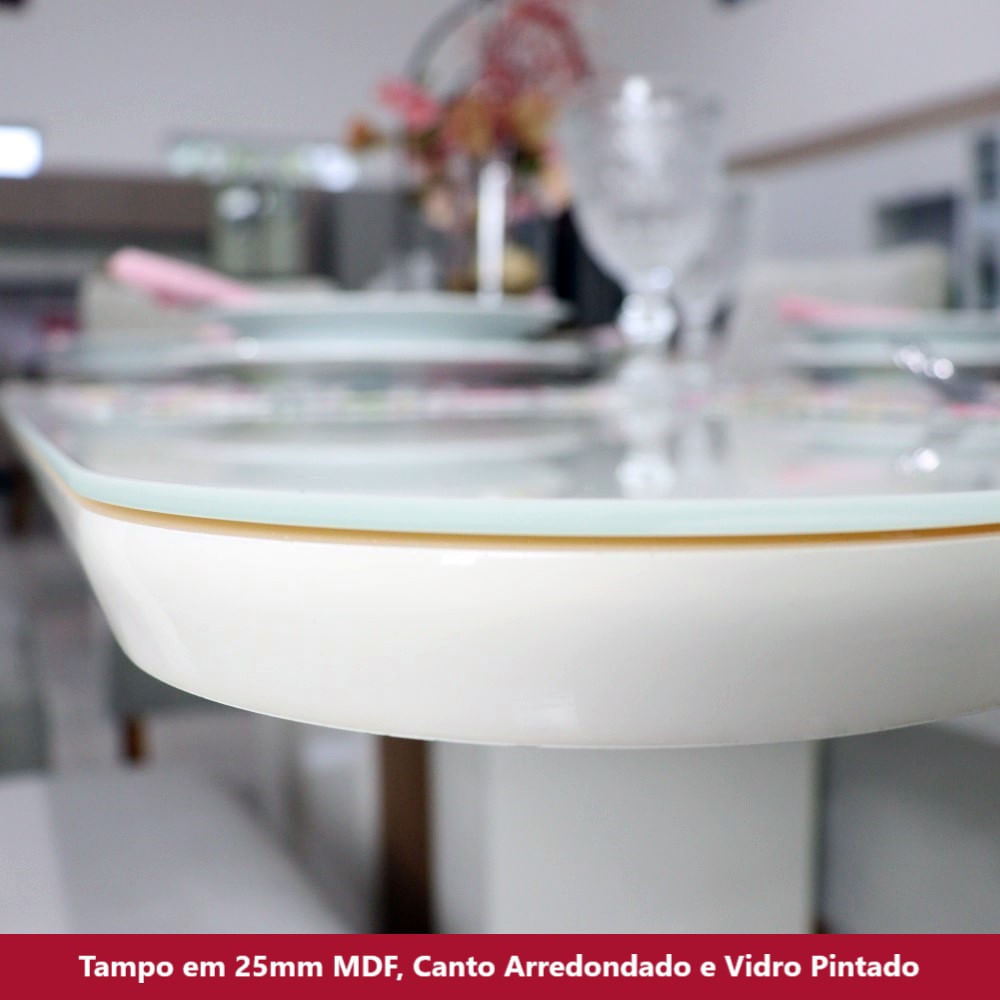 Mesa com Vidro e Canto Arredondado 160 Cm Selena Henn Nature com Off White