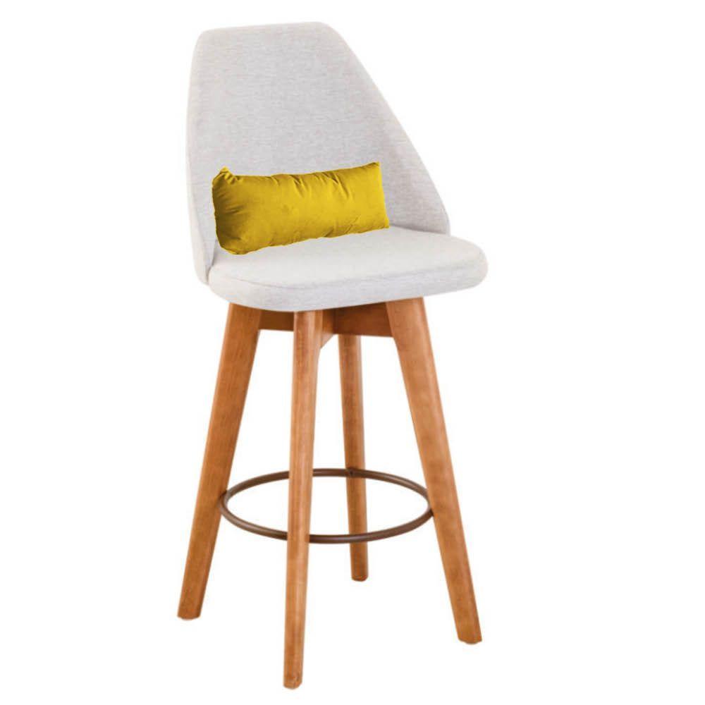 Miniatura Banqueta Com Encosto Linho Bege Claro E Almofada Amarelo