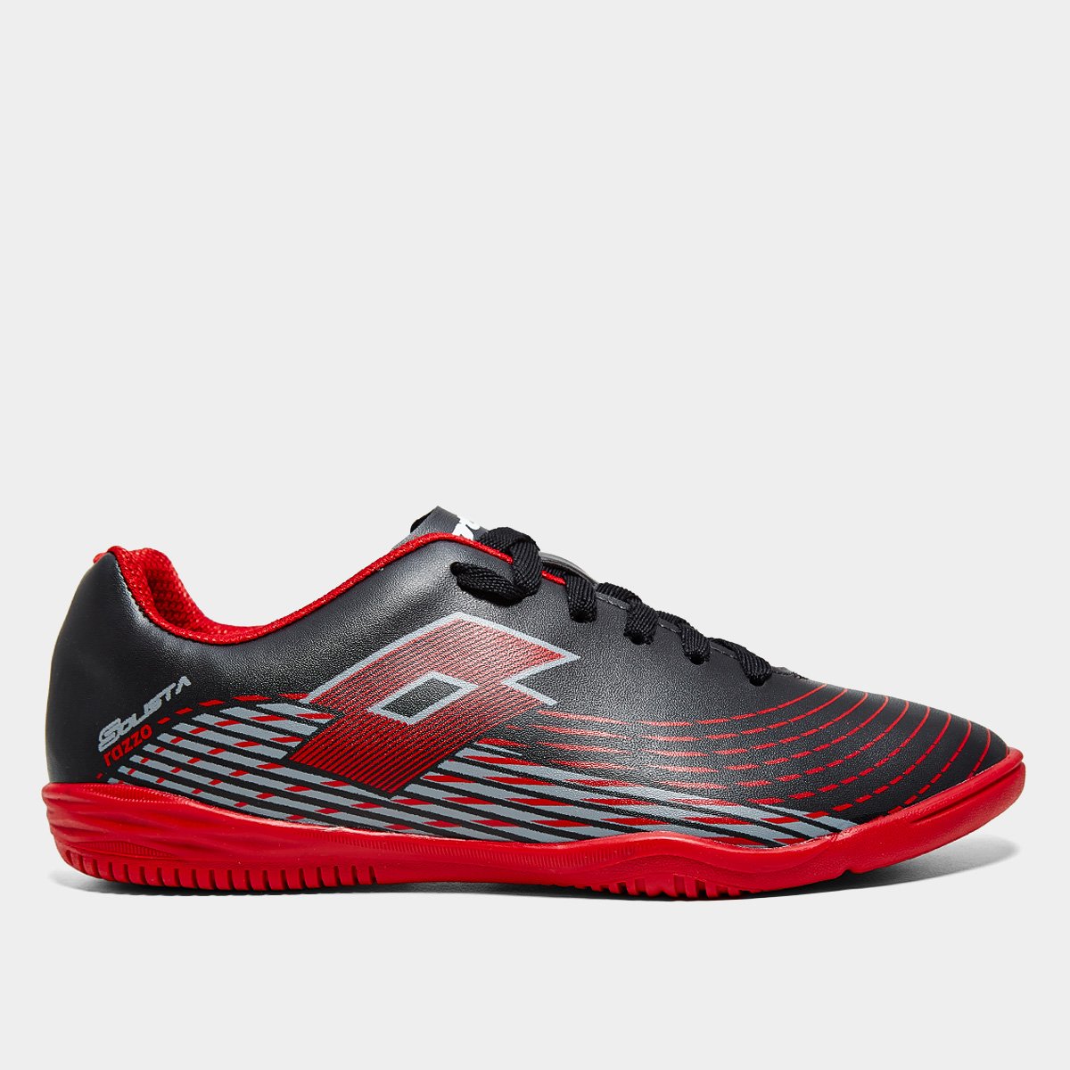 Miniatura Chuteira Futsal Lotto Solista Razzo Unissex Preto+Vermelho - 37