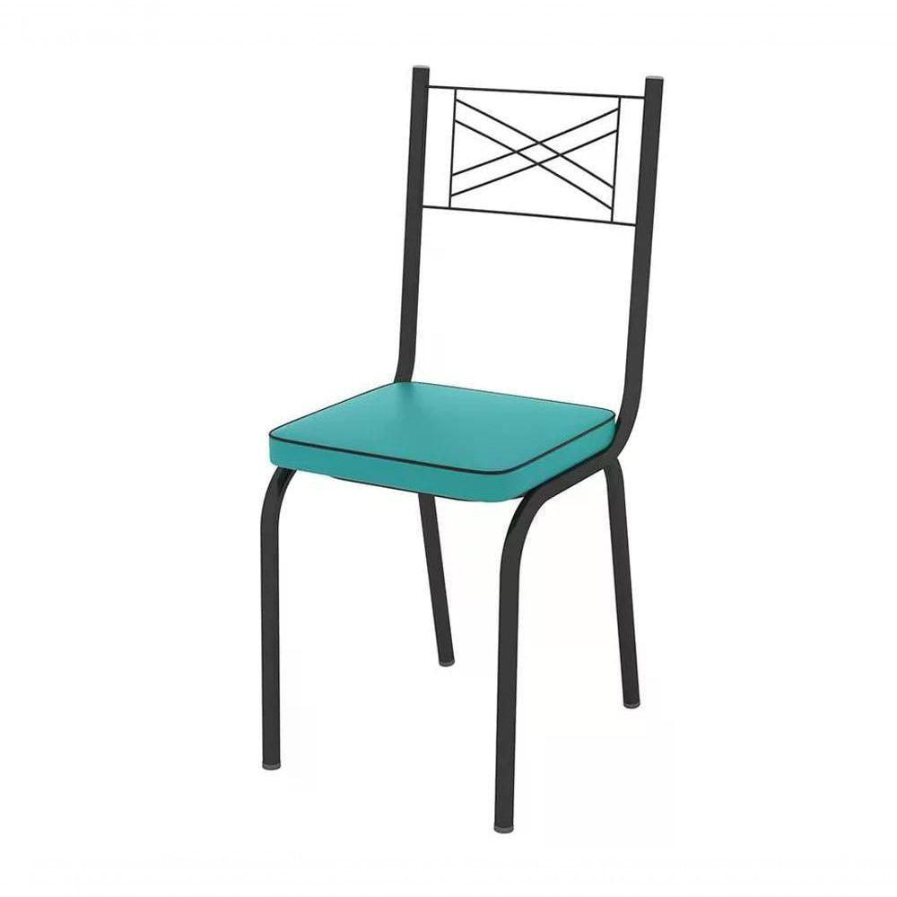 Miniatura Kit 03 Cadeiras Tubular Preto Fosco 119 Assento Turquesa Tur