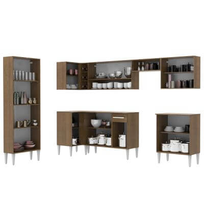 Cozinha Completa de Canto Reto Madesa Emilly Moon com Armário e Balcão 15 Portas 1 Gaveta Rustic Cor:Rustic