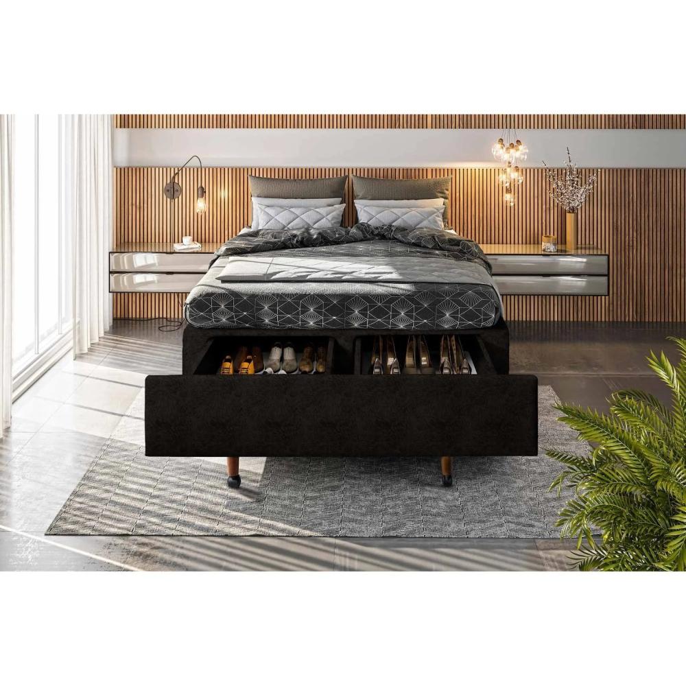 Miniatura Cama Box Queen com Sapateira 158x198x30cm Móveis Digital Suede Marrom