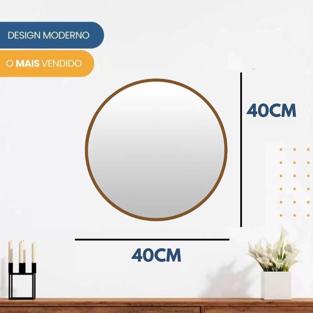 Miniatura Espelho Decorativo de Parede Redondo 40cm para Quarto Sala Cozinha Caramelo