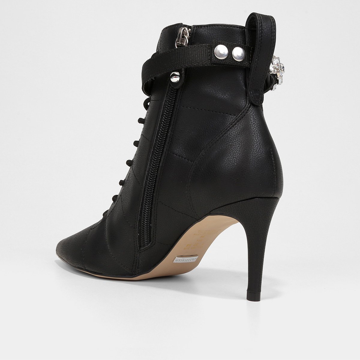 Miniatura Bota Cano Curto Cecconello Tie Up Strass Feminina Preto - 34