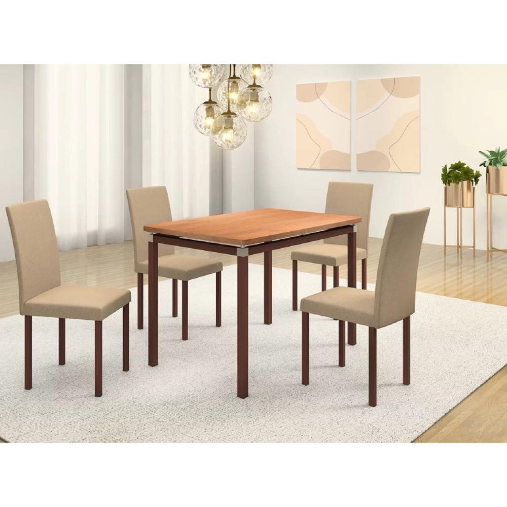 Miniatura Conjunto Sala de Jantar Mesa 120x75cm com 4 Cadeiras Flórida BM Móveis Café/Bege