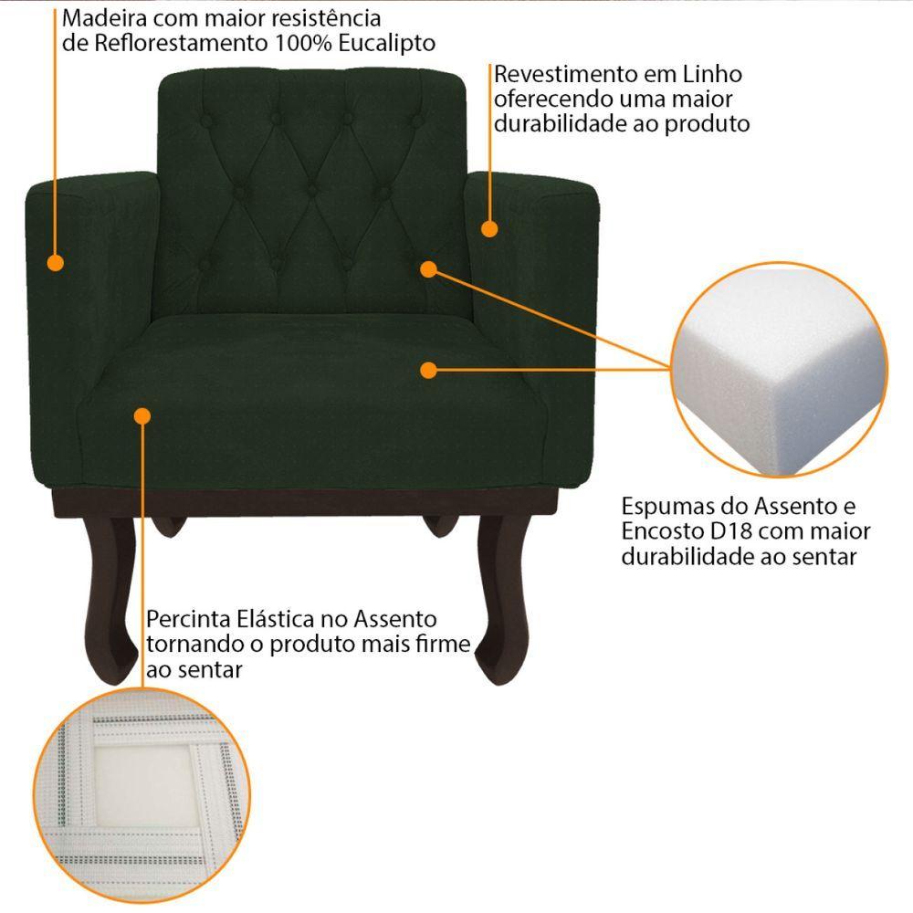 Poltrona Decorativa Classic Pés Luiz Xv Linho - Doce Sonho Móveis Cor Verde