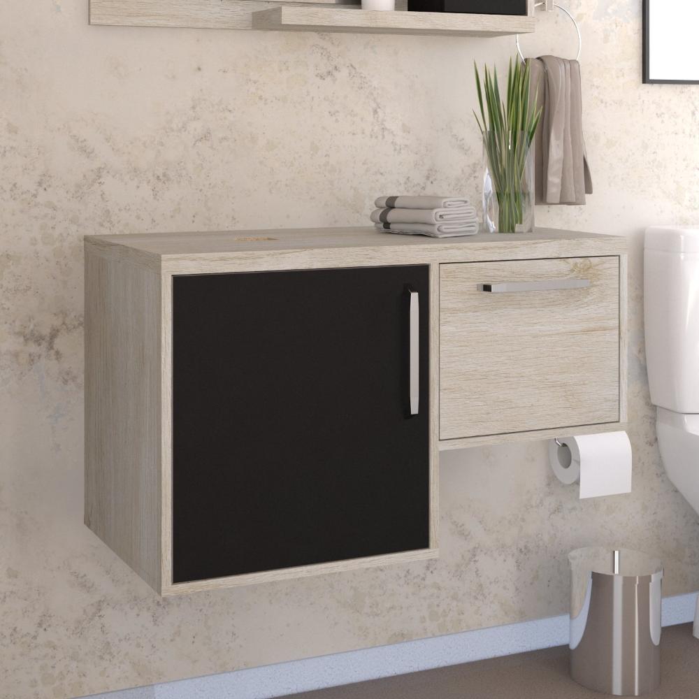 Armário Gabinete Nexus 83L Contemporâneo Snow/Preto Ônix