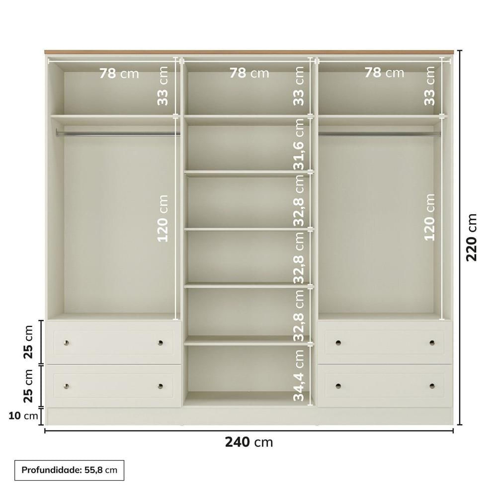 Miniatura Guarda-roupa Casal 6 Portas 4 Gavetas Ananda Cabecasa Madeiramadeira OFFWHITE