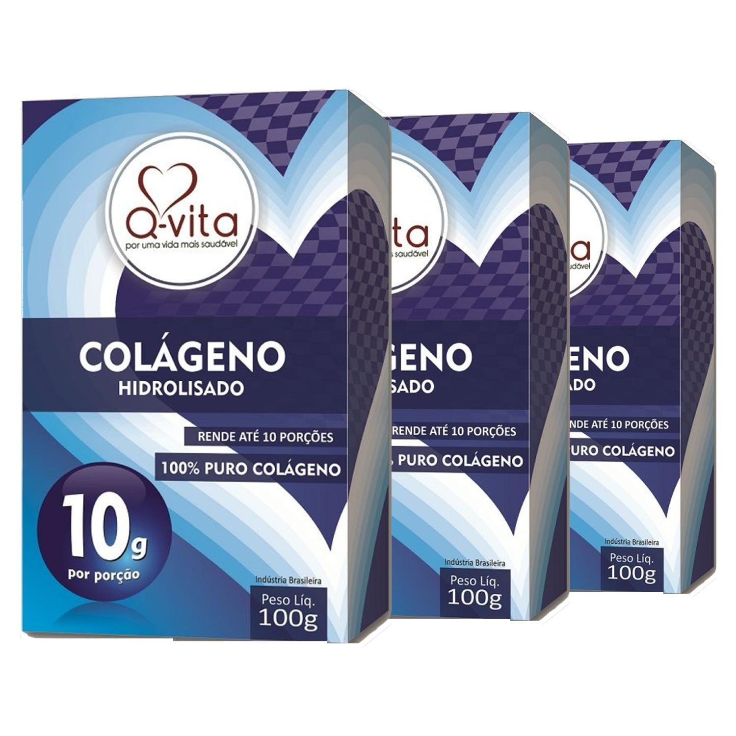Miniatura Kit Com 3Und Colágeno Hidrolisado 100% Puro Qvita 100G