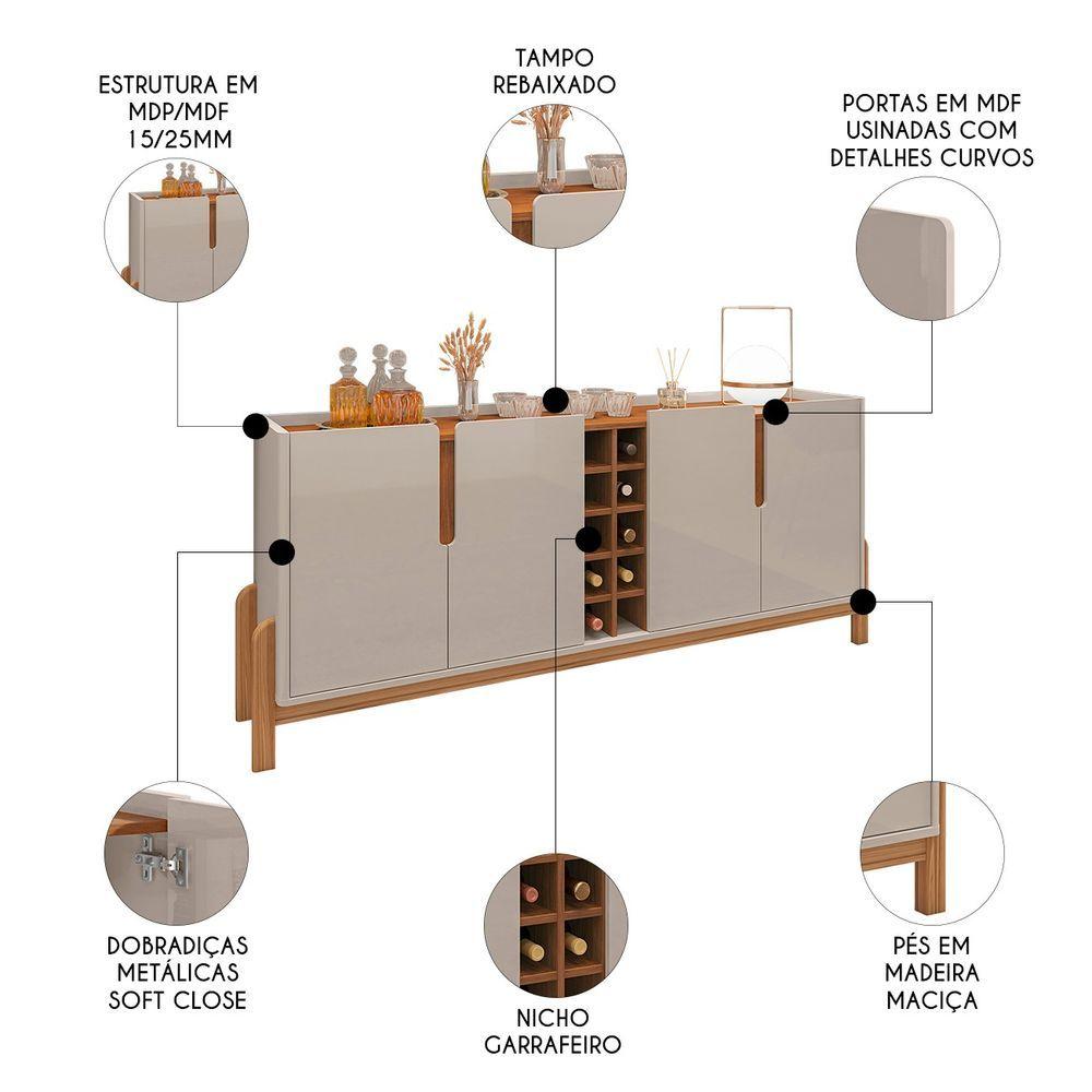 Miniatura Buffet Aparador Sala De Jantar 190cm Nay C14 Off White/cedro - Mpozenato