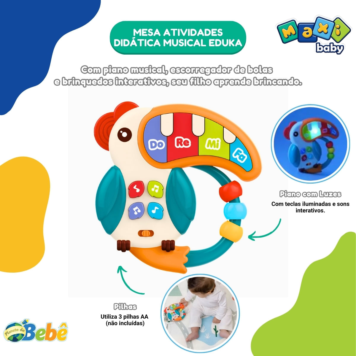 Mesa Atividades Infantil Didática Musical Eduka - Maxi Baby