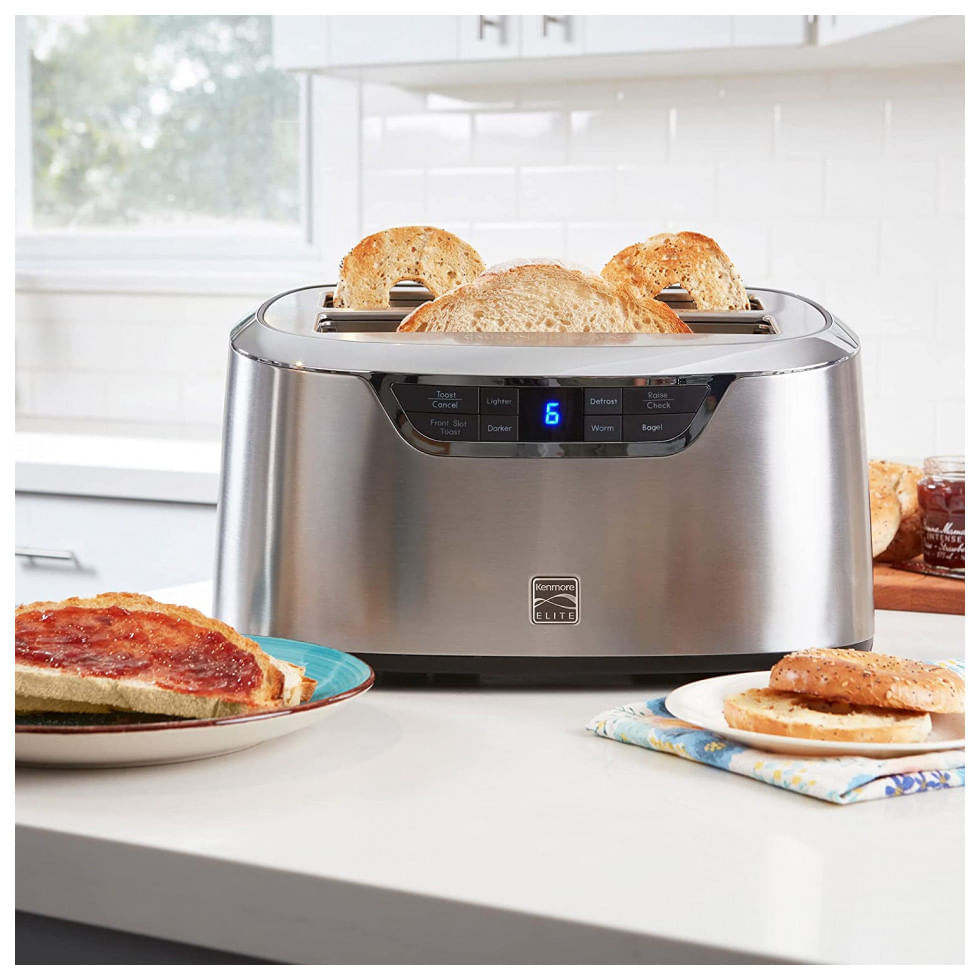 Miniatura Torradeira Elétrica 4 Fatias com 9 Níveis de Tostagem em Aço Inoxidável e Painel Digital, 110V 1500W, Kenmore, Prata