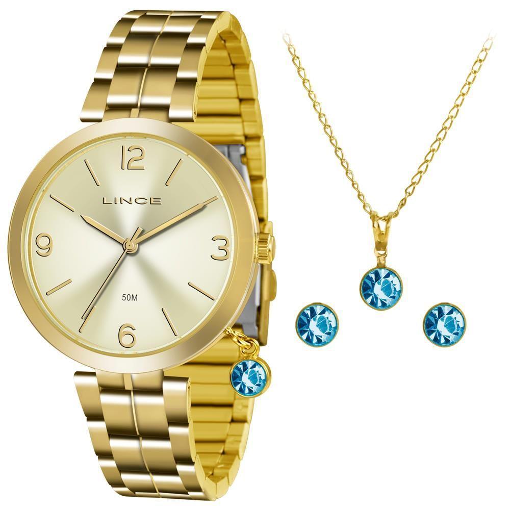 Miniatura Relógio Lince Feminino Lrg4458L Kt68C2Kx Dourado + Semijóia