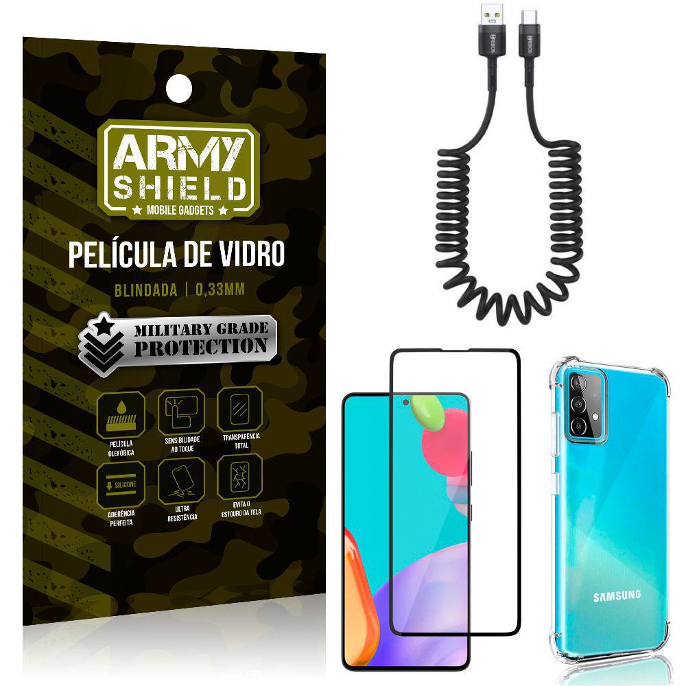 Miniatura Cabo Espiral Samsung A52+Capinha Anti Impacto+Película 3D