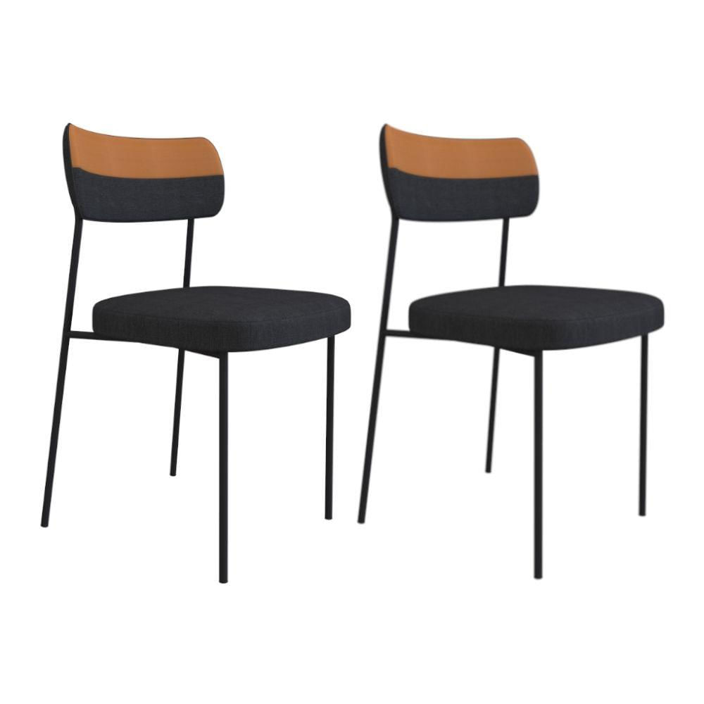 Miniatura Kit Com 2 Cadeiras Mya Linho - Caramelo/grafite - Og Móveis