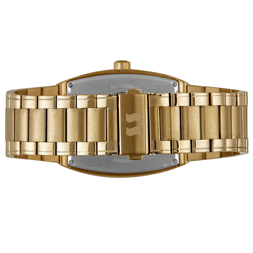Miniatura Relógio Masculino Automático Aço Vidro Abaulado Dourado