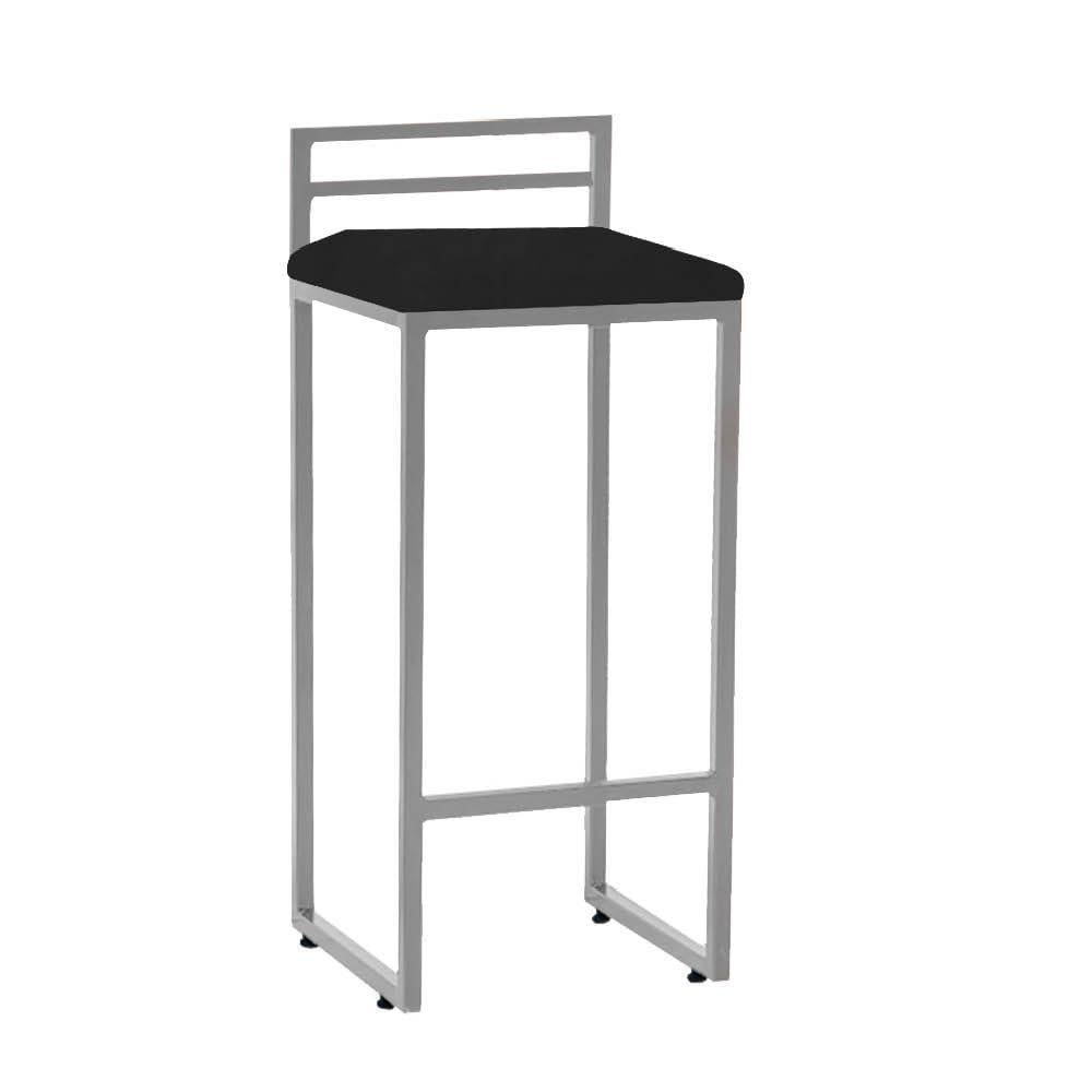 Miniatura Kit 04 Banqueta Alta Petra Balcão Bar Cozinha Bistrô Ferro Cinza Sintético Preto