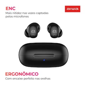 Fone de Ouvido Aiwa Earbud AWS-EB-03-B Bluetooth IPX5 ANC Modo Ambiente – Preto