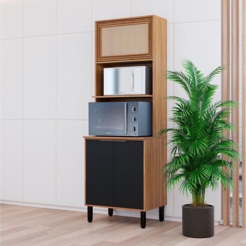 Cozinha Modulada 4 Peças Thalita Moveis Sul Nogal Manchester/Preto