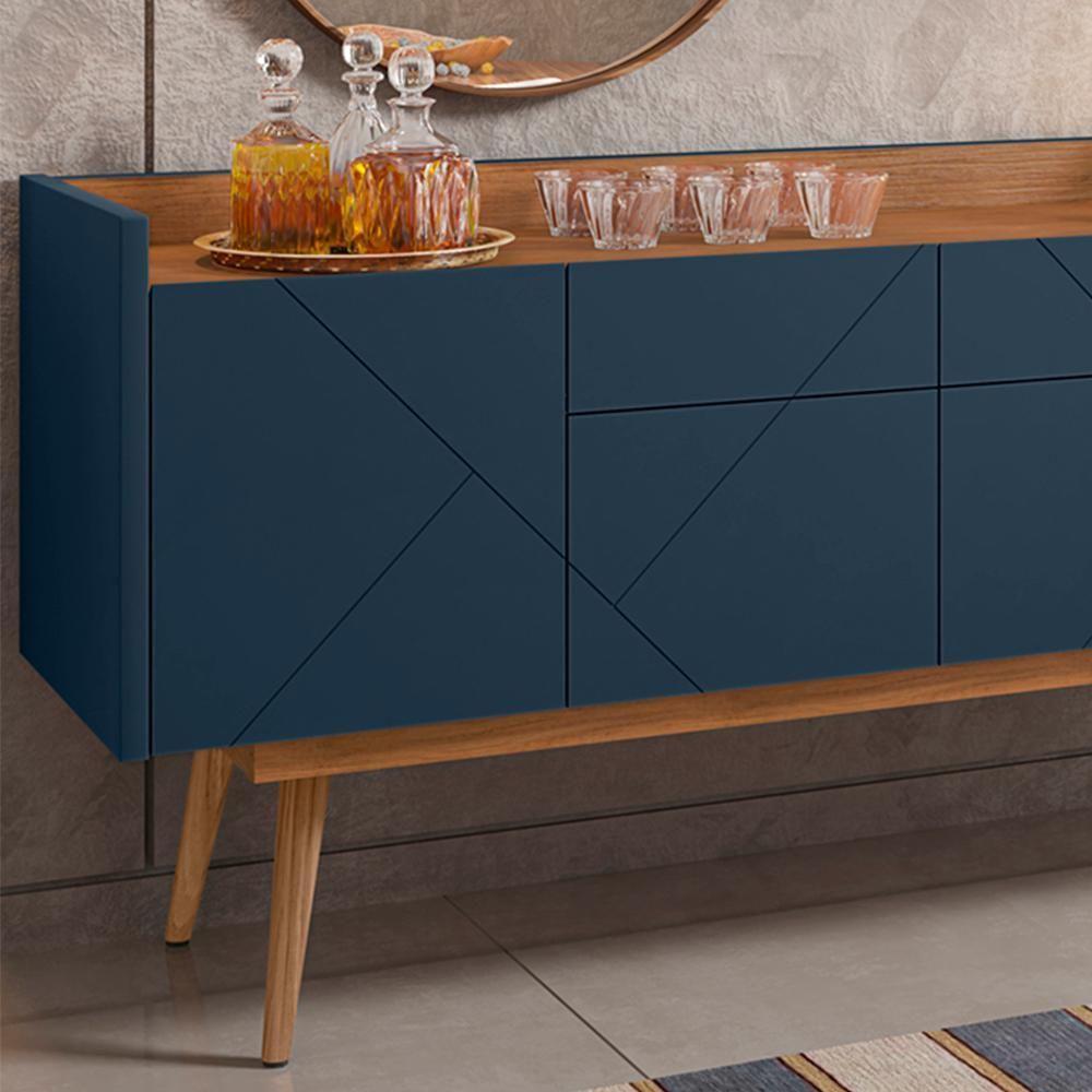 Miniatura Aparador Buffet 4 Portas E 2 Gavetas Azul Cobalto Cedro