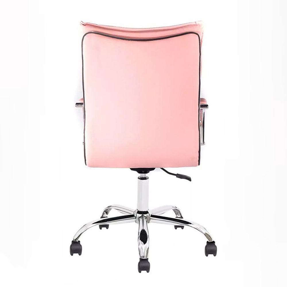 Miniatura Kit 2 Cadeiras De Escritório Diretor Desenho Italiano Steven Em Aço Cromado Base Giratória Rosa Claro G31 - Gran Belo