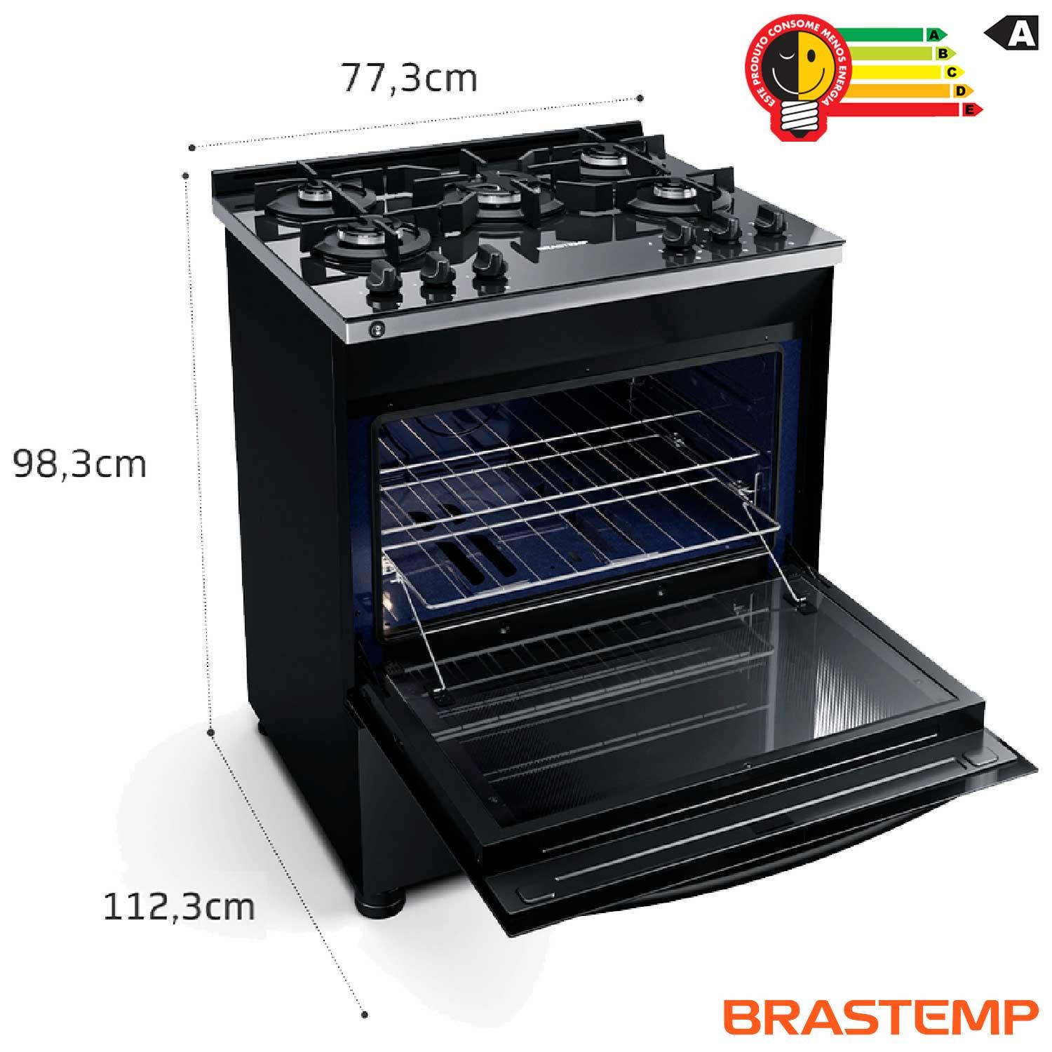 Miniatura Fogão Brastemp 5 Bocas Preto com Turbo Chama com Mesa de Vidro - BFS5VCE Bivolt