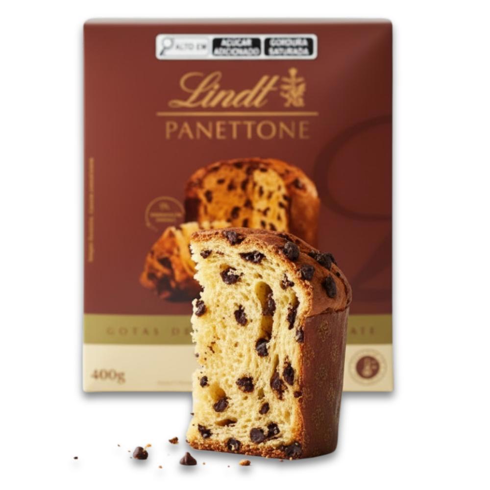 Miniatura Panetone Lindt Gotas De Chocolate Suiço Kit 12 Unidades 400G