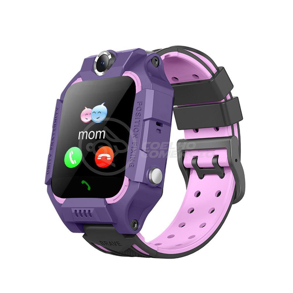 Miniatura Smartwatch Relógio Inteligente Infantil Criança Q12 Localização Chamadas Sos Android E Ios - Roxo