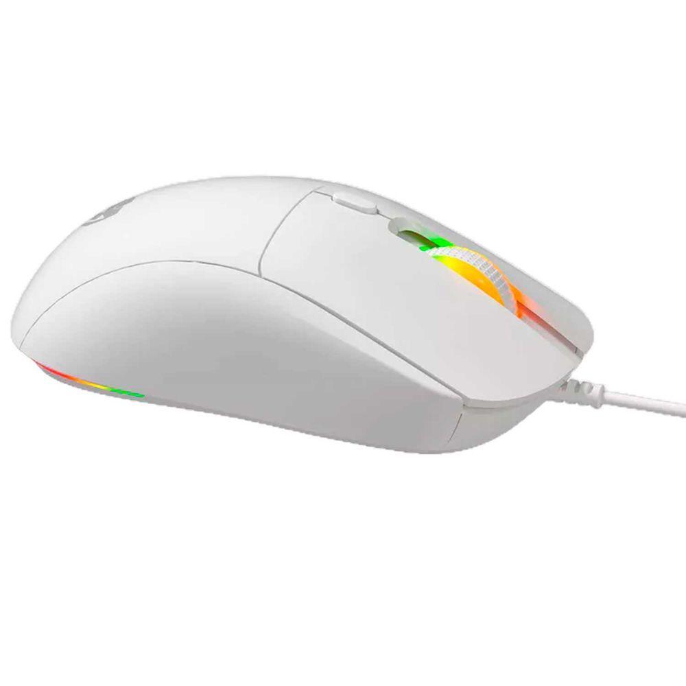 Miniatura Mouse Gamer Programável Evolut Flyn Eg116, Usb, 7200dpi, Rgb, Acabamento Emborrachado, Cabo 1,5 Metros - Branco