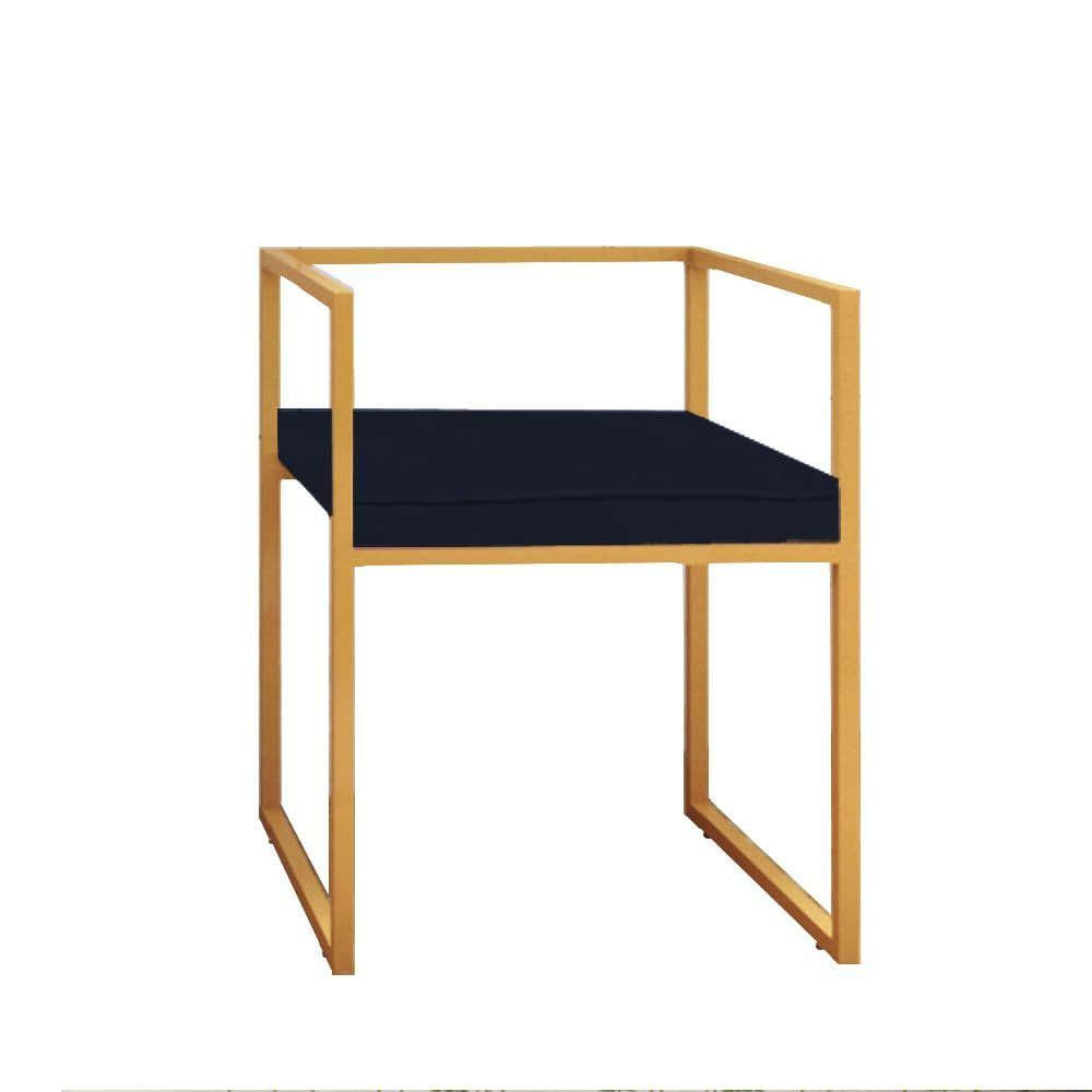 Miniatura Kit 03 Cadeira De Jantar Cubo Ferro Bronze Sintético Azul Marinho