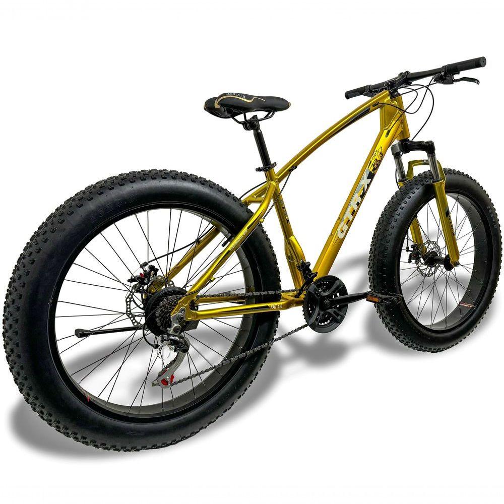Miniatura Bicicleta Fat Bike Aro 26 Freios Disco Alumínio Shimano Quadro 17 GTR-X Dourado