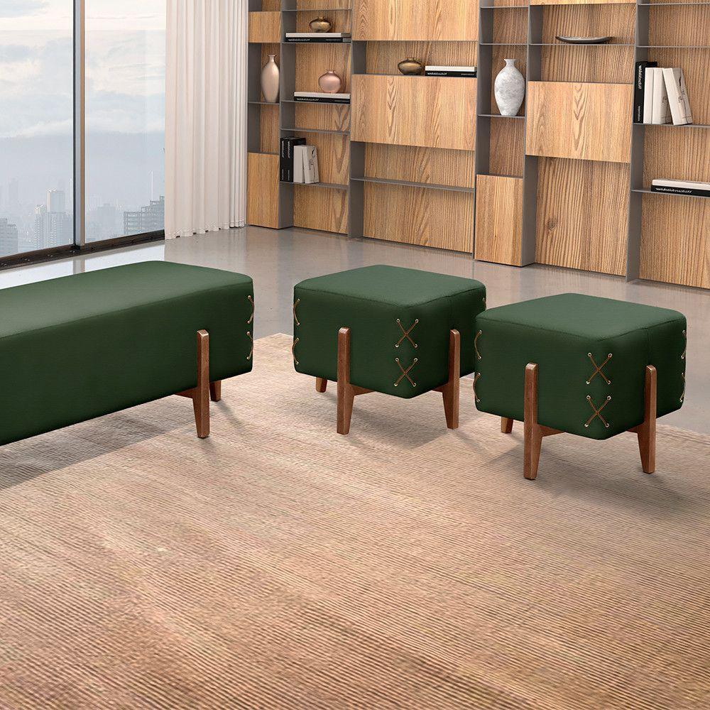 Miniatura Puff Banqueta Veludo Eros Madeira Maciça Castellar Móbile Verde