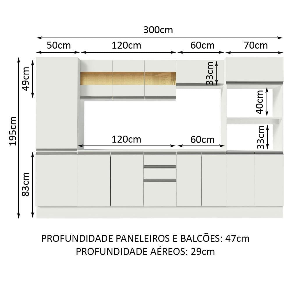 Armário de Cozinha Completa 100% MDF 300 cm Frentes Branco Smart Madesa 01 Branco