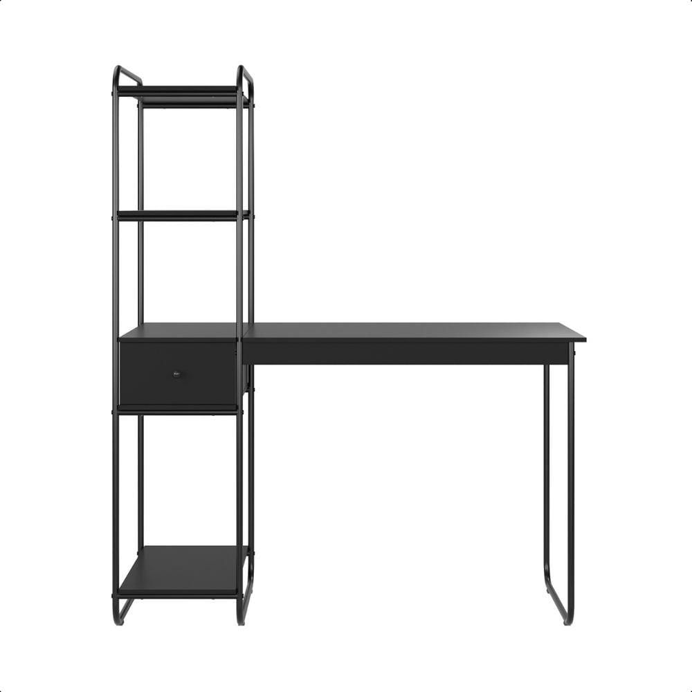 Miniatura Mesa Escrivaninha Industrial Escritório Com Prateleira Lateral Criare Preto