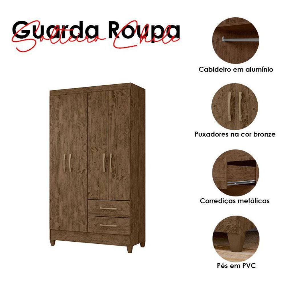Miniatura Guarda Roupa Solteiro Chile 4 Portas Castanho Wood - Moval