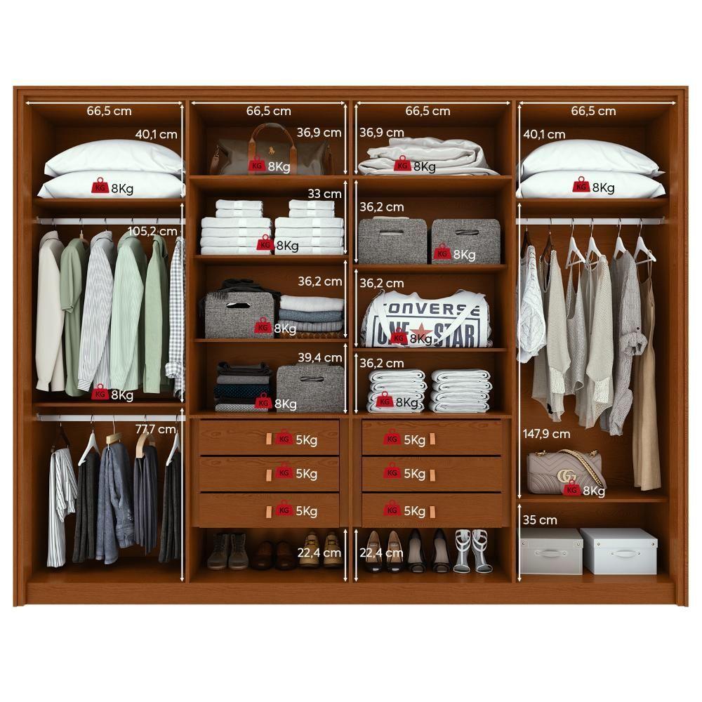 Miniatura Guarda-roupa Casal 100% Mdf 8 Portas Easy Glow Com Espelhos Frassino